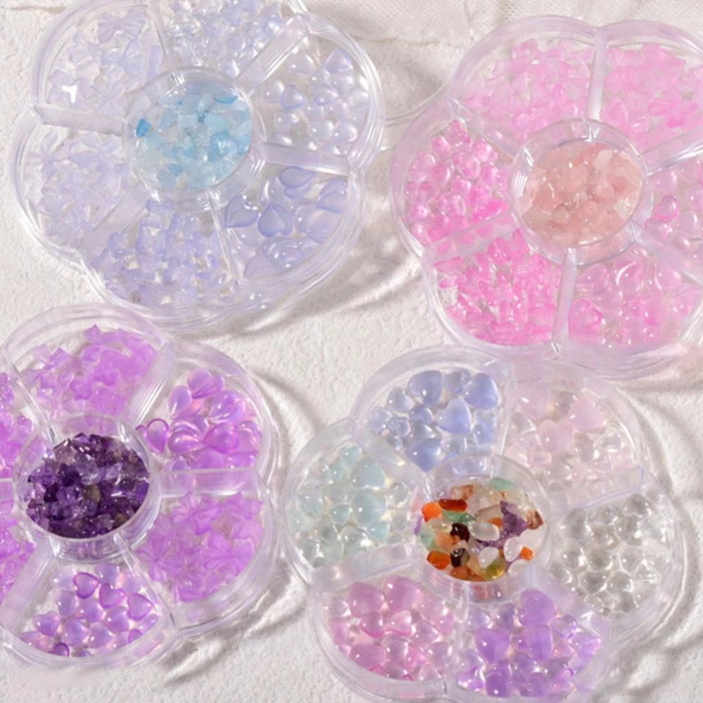 1 Set Batu Kristal Glitter Bentuk Hati Pita Beruang 3D Berubah Warna Untuk Dekorasi Manicure