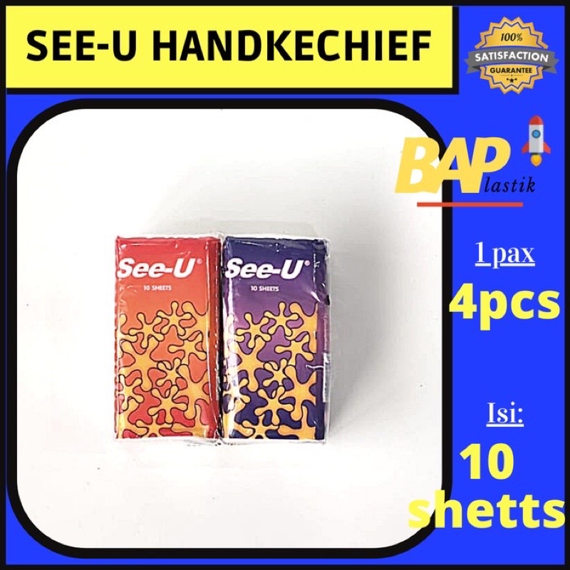 1bungkus isi 4 pack HANDKERCHIEF TISSUE SAKU TISSUE POCKET PER PACK ISI 4PCS. TISU SEE U HKS STAR seeu saku