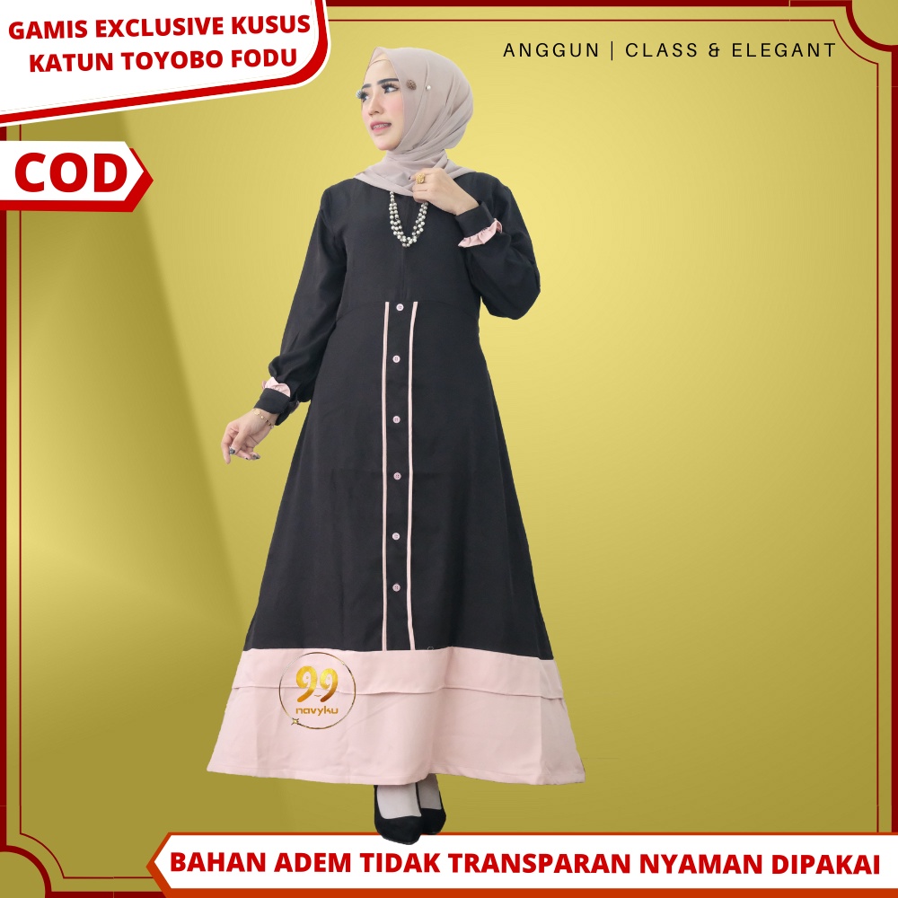 Baju Dress Gamis Wanita Terbaru 2022 Fashion Muslim Muslimah Bahan Katun Impor Shakila Remaja Kombinasi Dua Warna 2021 Busui Friendly Kekinian Lebaran A5