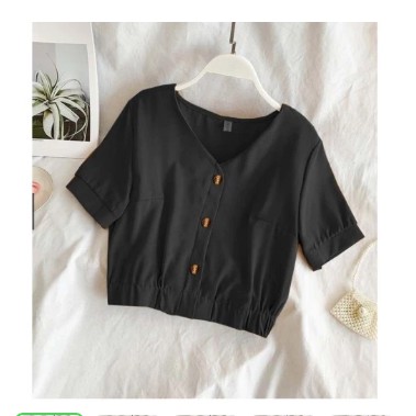 FortKlass ZOYA CROP Baju Atasan Blouse Wanita Lengan Pendek Bluse Cewe - Hitam