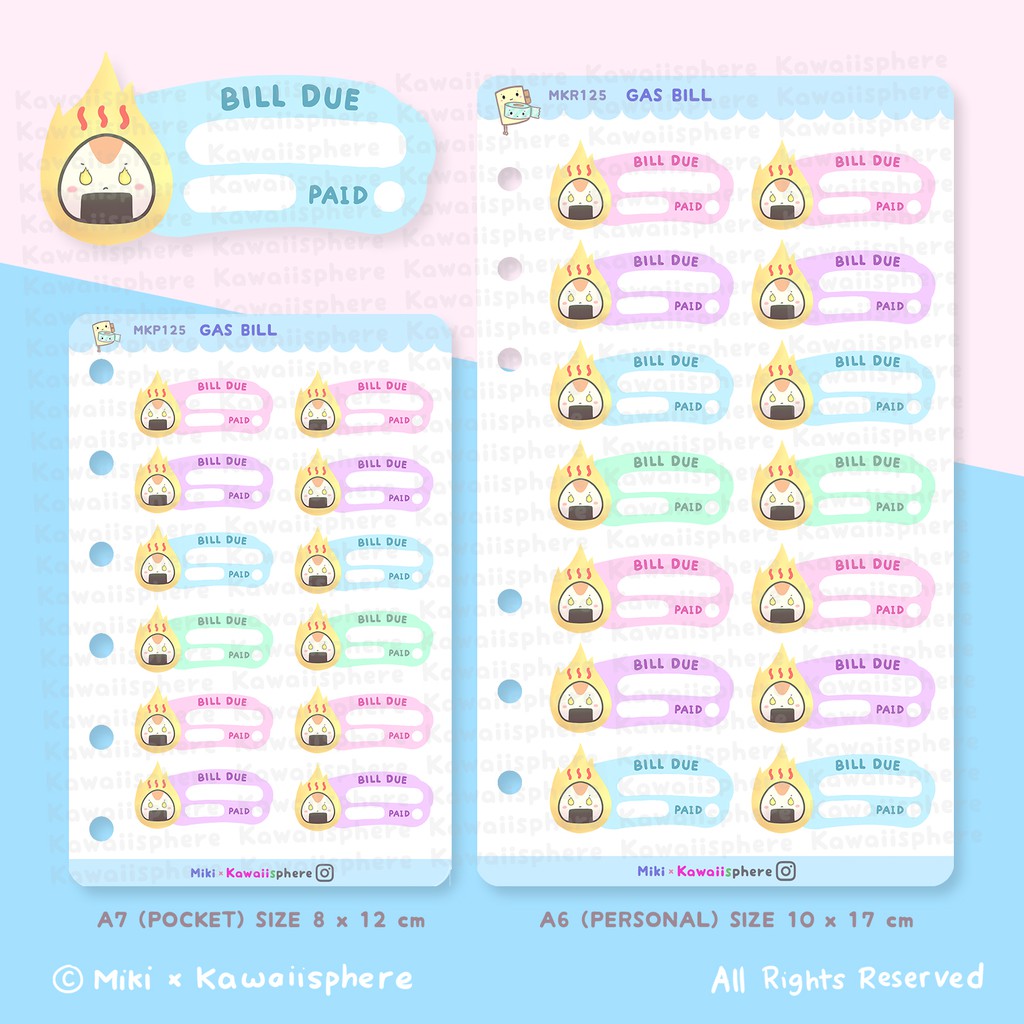 

Gas Bill Due Sticker | A6 / A7 Ring Planner Refill Sticker Tagihan Gas | Kawaiisphere