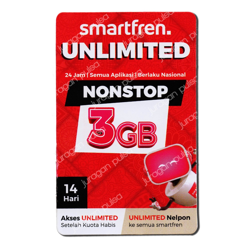 [TERMURAH] Voucher Smartfren UNLIMITED NONSTOP 3GB Plus (14Hari)