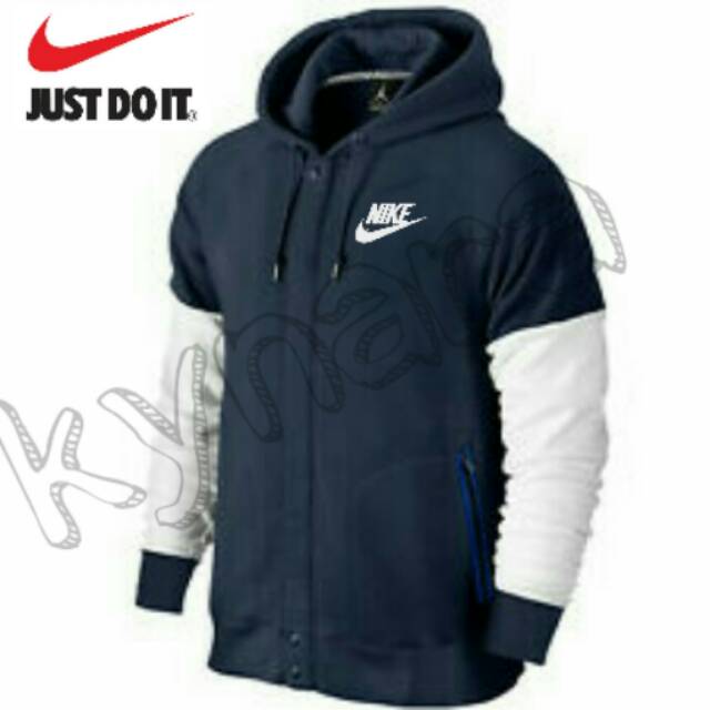 Jaket zipper kombinasi nike navy putih