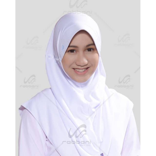 Jilbab Hijab Sekolah RABBANI Serut Pita  Bahan Kaos SD SMP SMA Putih Coklat Pramuka Abu SMA Murah