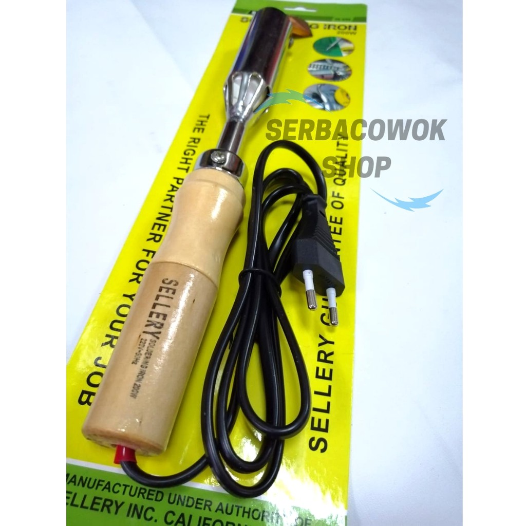 Soldering Iron Solder Listrik Gagang Kayu 200 Watt Sellery Termurah