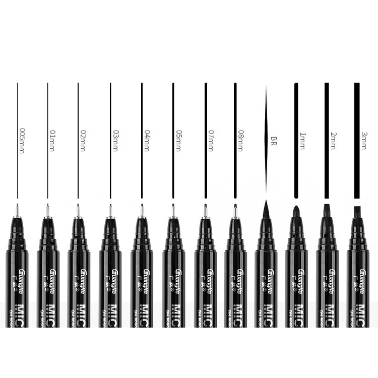 12pcs/set Waterproof Fade Proof Micron PenTip Fine Liner Black Sketch Water Marker Pen for Manga