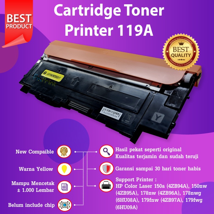 Cartridge Toner Compatible 119A HP W2090A Black W2091A Cyan W2093A Magenta W2092A Yellow 150a M178nw