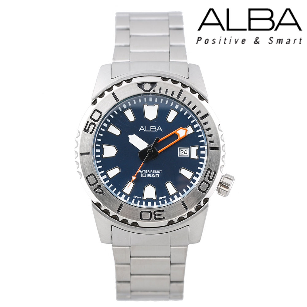 Jam Tangan Pria Alba ACTIVE AG8M07 AG8M07X1 Stainless Steels Blue Dial Original Murah Garansi Resmi