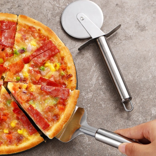 Pemotong pizza wheel cutter + spoon pizza stainless steel