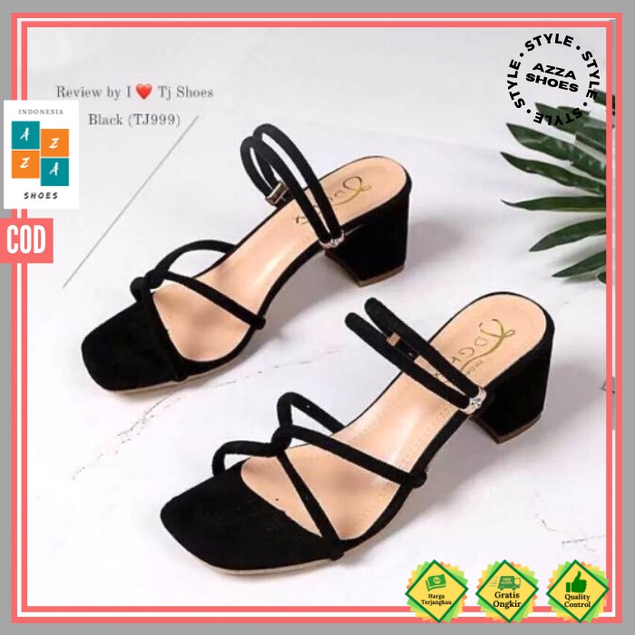 Fn 57 Sandal Hak Tahu Tali Tumit 5cm Sendal Wanita Casual Trendi