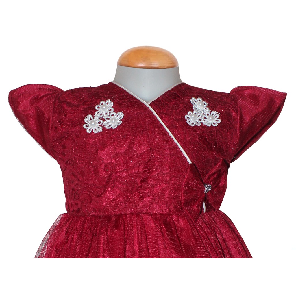 Dress Kids Tata/Dress Brukat Anak Princess/Gaun Pesta Motif Renda/ Baju Anak Bayi 2-4 Tahun