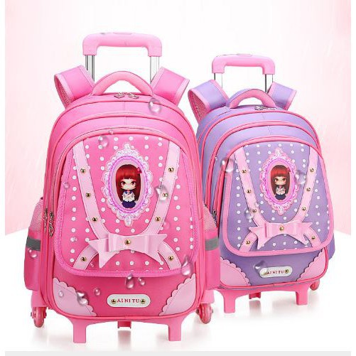(RK)Tas Troli Anak Sekolah Anak SD SMP Perempuan Princess 3 Roda/Tas Trolley Anak Princess