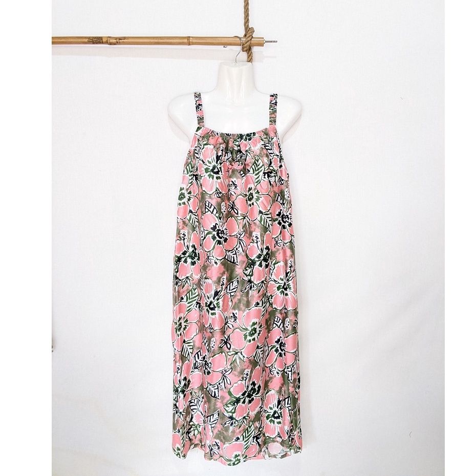 Daster Yukensi Jumbo LD 120 Baju Tidur Tanpa Lengan Tali Satu Kimono Sleepwear-bunga peach