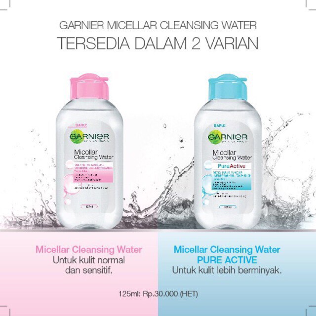 Garnier Micellar Cleansing Water Pink | Blue Biru | Rose Water | Vitamin C | Biphase 125ml 50ml