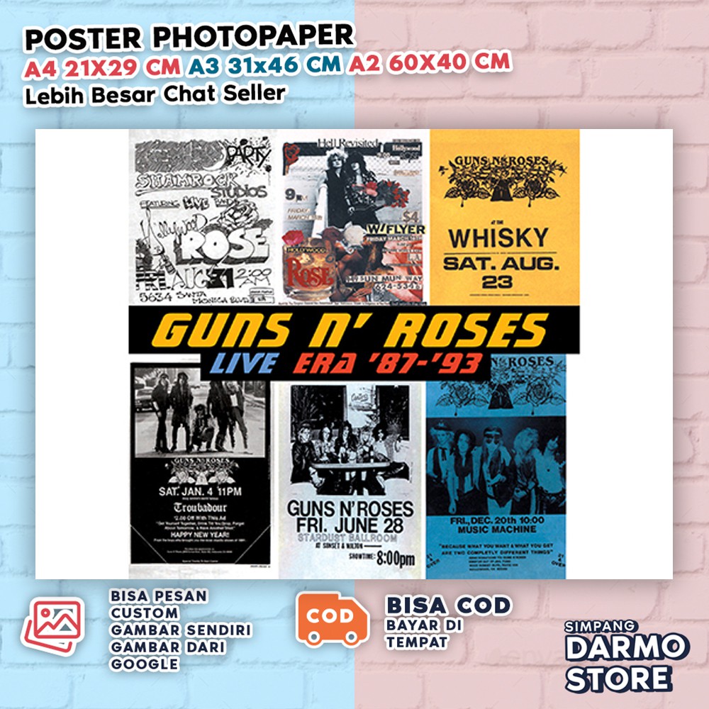 Poster Guns N Roses Hiasan Dinding Band Rock 90 an Vintage Aesthetic GNR Bisa Custom Gambar GNRX-12