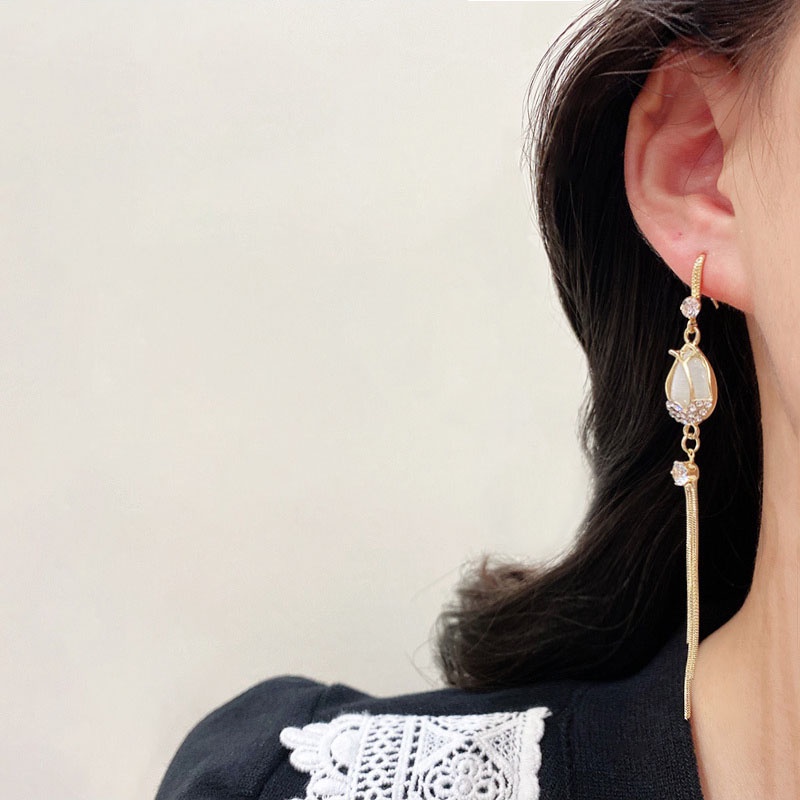 Shuling 925 Silver Needle Tulip Opal Earrings Female Long Tassel Earrings Fashion Earrings