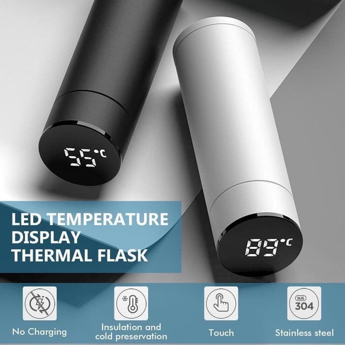 BAROKAH GAMIS Termos LED Temperatur Suhu Botol air panas Tumbler Termometer 500ml