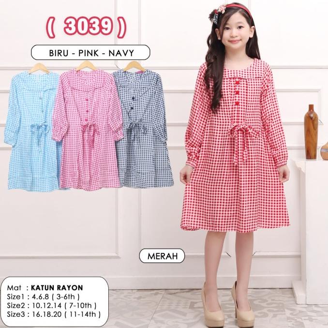 ( Anak 3 - 12 Thn ) Baju Dress Tunik Kotak Anak Perempuan Tanggung -Ms Termurah