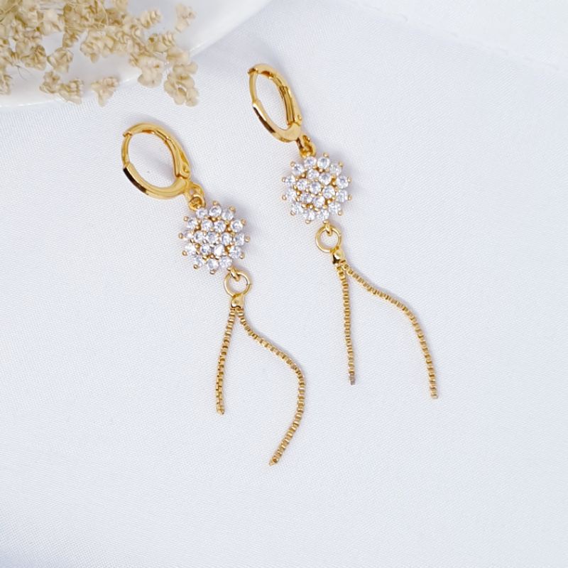 Anting fashion italy zirconia stone gold colour