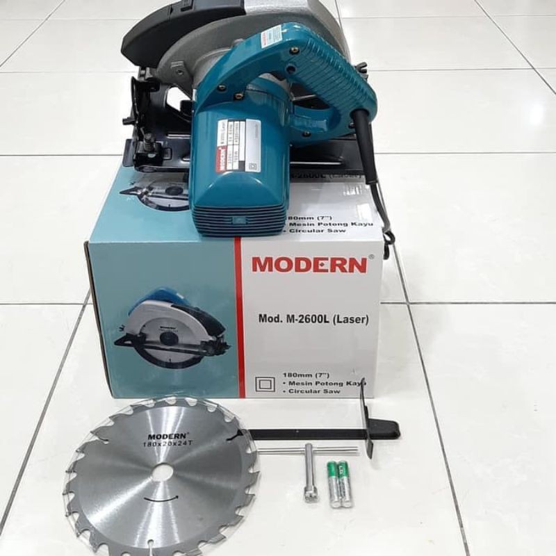 Mesin Circular Saw Modern M2600L 7" Laser Low Watt 700 Alat Gergaji Potong Kayu Meja Duduk
