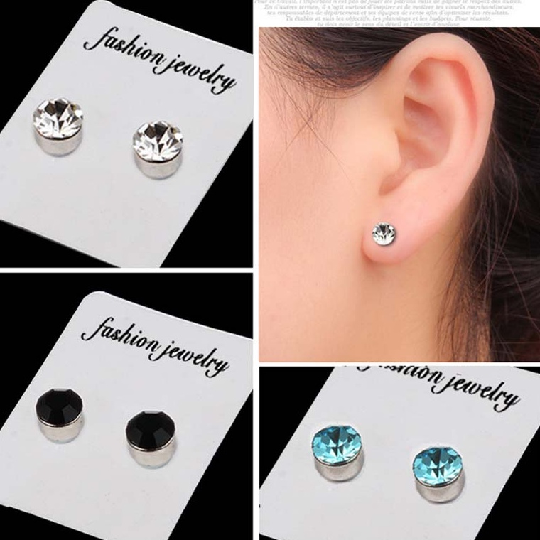 Warna Berlian Magnet Tanpa Lubang Telinga Anting-Anting Magnet Kuat Model Pria dan Wanita Tanpa Lubang Telinga Berkedip Berlian Zirkon Magnetik Anting-Anting Stud untuk Pria Anting Sederhana