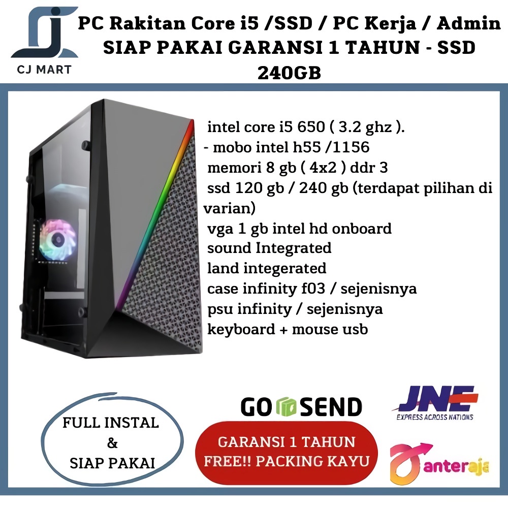 PC Rakitan Core i5 w/SSD / PC Kerja / Admin SIAP PAKAI GARANSI 1 TAHUN