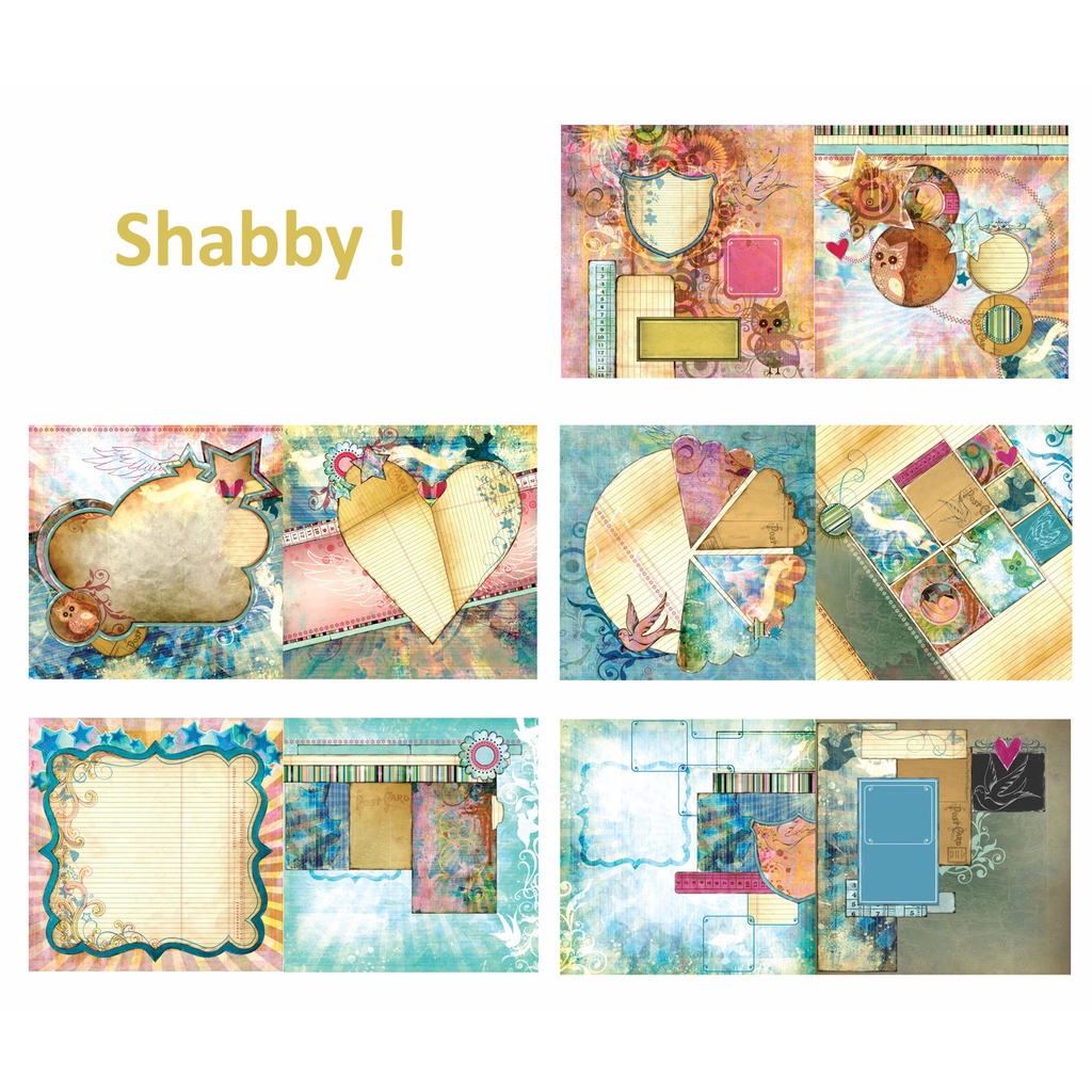 

12x12 Paket Kertas Scrapbooking "Shabby" (10 lembar)