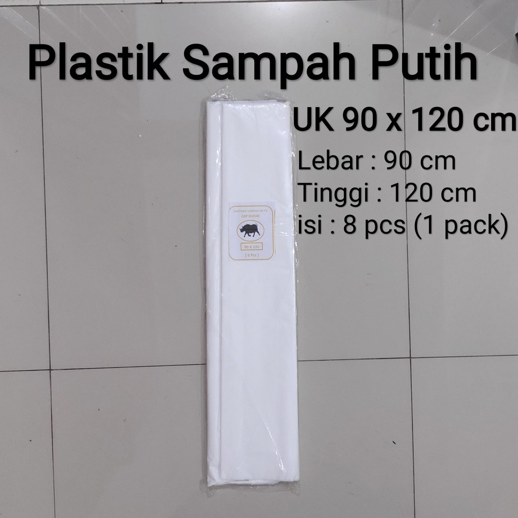 Plastik Sampah Putih Uk 90x120 (isi 8pcs) / 60x100 (isi 15pcs) / 50x75 (isi 20pcs) / 40x60 (isi 20 pcs), kantong Sampah Putih, Trashbag Putih susu