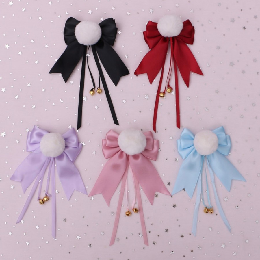 HPPA panda ear hairpin jepitan rambut bulat bulu pita ribbon hairclip