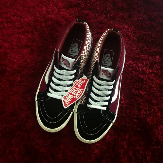 VANS SK8 MID REISUE MAROON CHECK