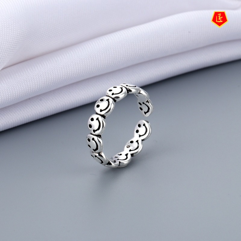 [Ready Stock]Retro S925 Silver Smiley Ring Ins Trendy Niche Hip Hop