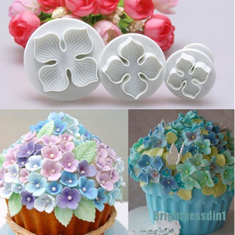 3 In 1 Cetakan Pemotong fondant Bentuk Bunga hydrangea Untuk Dekorasi Kue