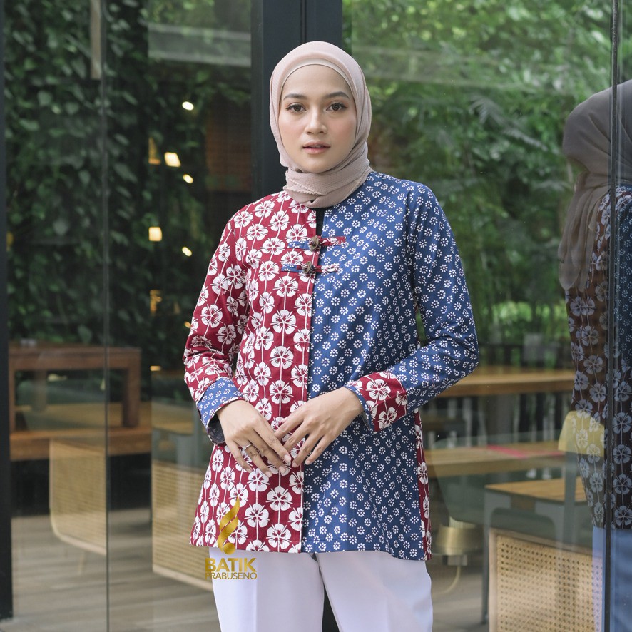 BATIK PRABUSENO BLOUSE KEMBANG TRUNTUM BATIK WANITA PRABUSENO / TUNIK WANITA / ATASAN WANITA / BLOUS