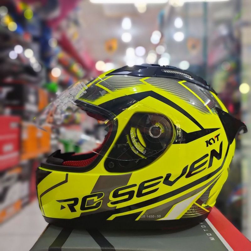 HELM KYT RC SEVEN MOTIF 18 YELLOW FLUO BLACK ORI HELM DRAG BALAP KYT RC7 KYT RC 7 KYT RCSEVEN MURAH