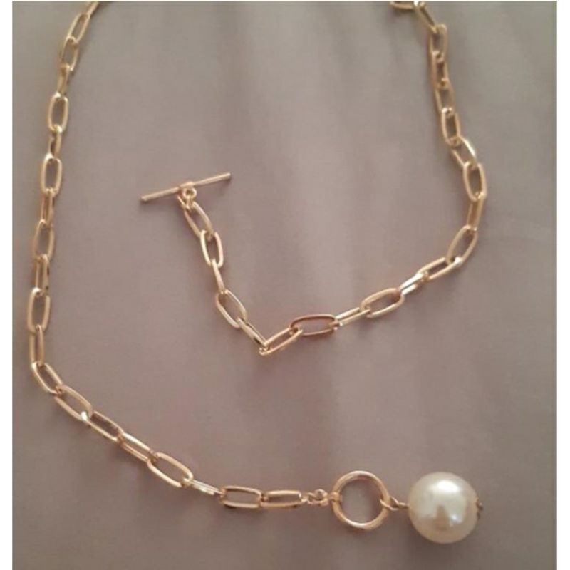 Kalung Rantai Besar Liontin Mutiara Kalung Aksesoris Wanita Fashion Import 10gr