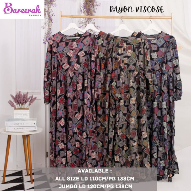 Gamis katun rayon Jumbo premium By Bareerah//Gamis Rayon Motif//Gamis Standar Rayon//Gamis Rayon Jumbo