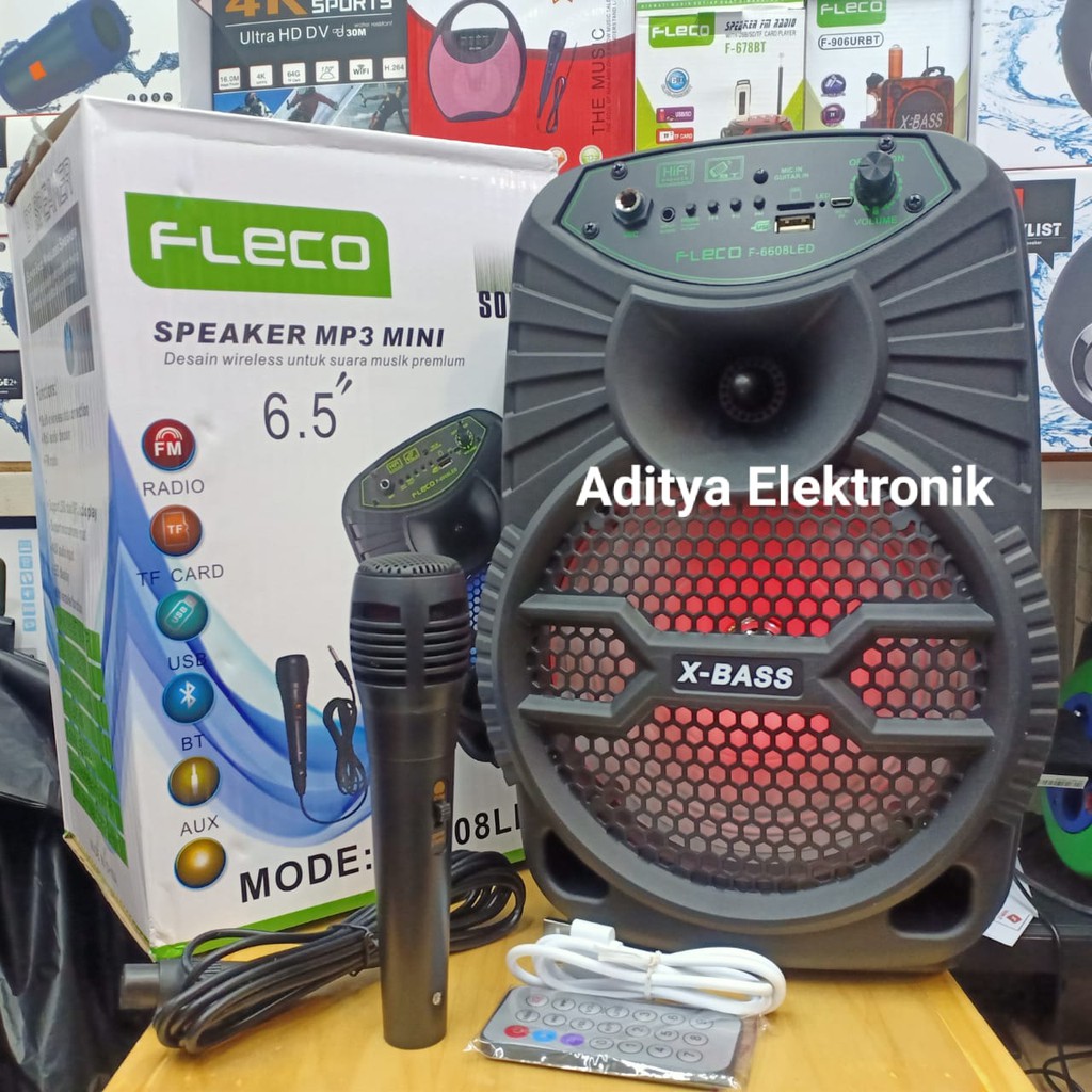 Speaker Bluetooth Portable FLECO F-6608 + BONUS MIC MICROPHONE KARAOKE