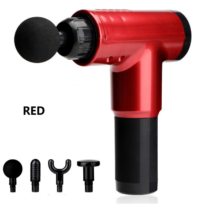 【Red】Massage Gun Fascial Alat Pijat Elekt Muscle Massager Pain Sport Massage Machine 4 Head