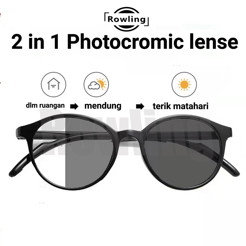 Rowling(pc-233)2 In 1 Kacamata lensa photocromic anti radiasi wanita pria kacamata bingkai Titanium komputer Anti UV   fotocromic