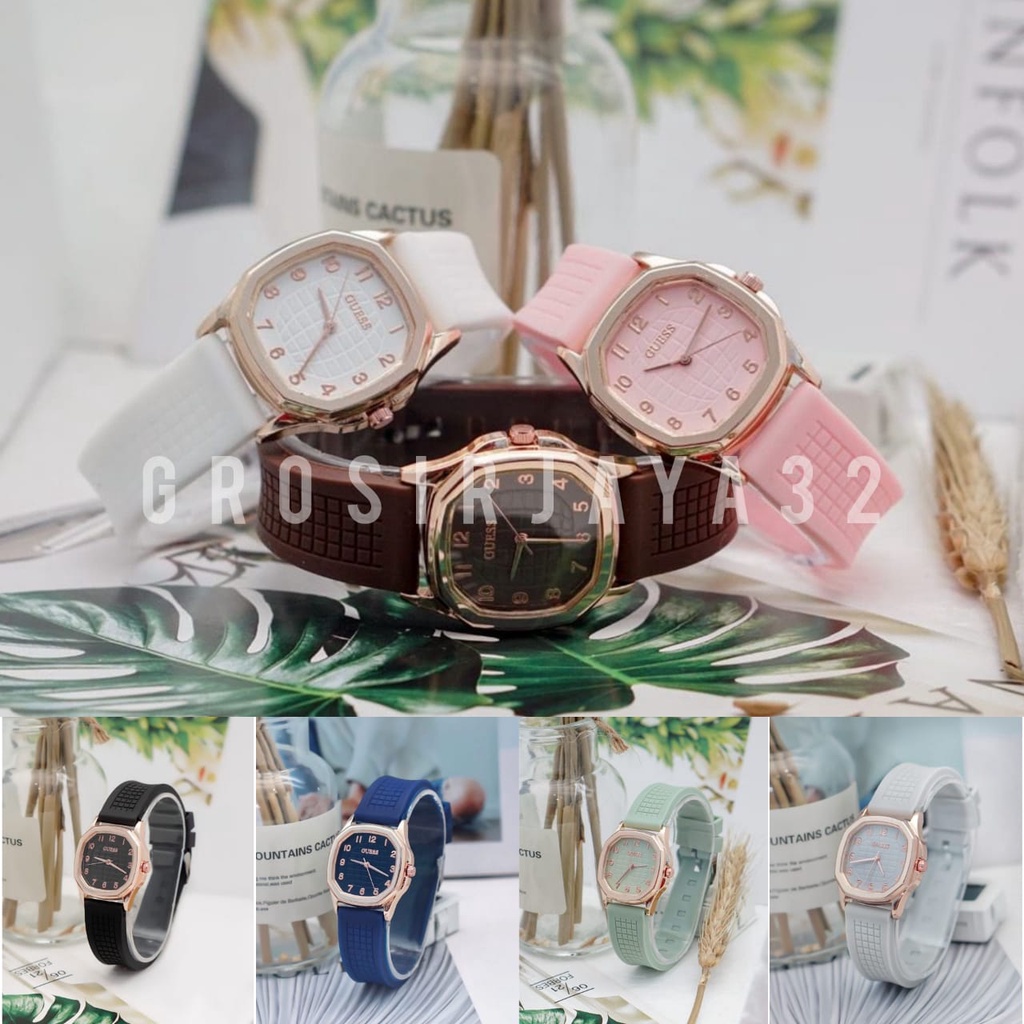 (GROSIRJAYA32) Jam Tangan Quartz TIARA Strap Rubber PU Analog Casual Gaya Retro Wanita Persegi Watch Korean Fashion Body Polos