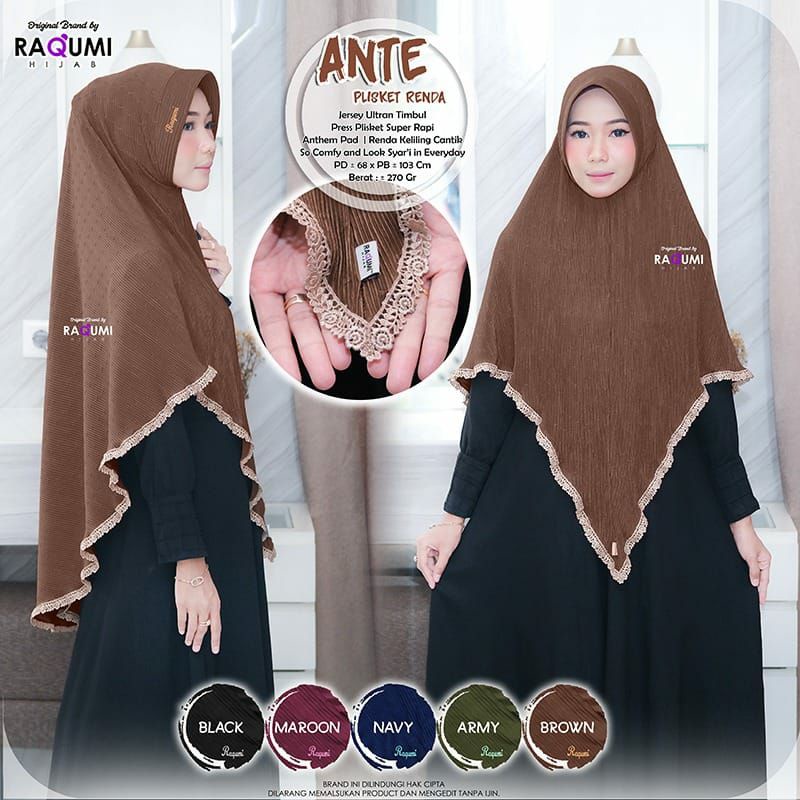 Jilbab Instan Raqumi Ante Plisket Renda