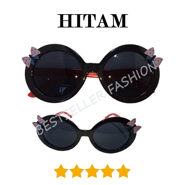 Kacamata Anak ANTI UV Sunglasses Frame Bulat Lensa Hitam Kids Laki-Laki dan Perempuan Kupu-kupu FREECASE