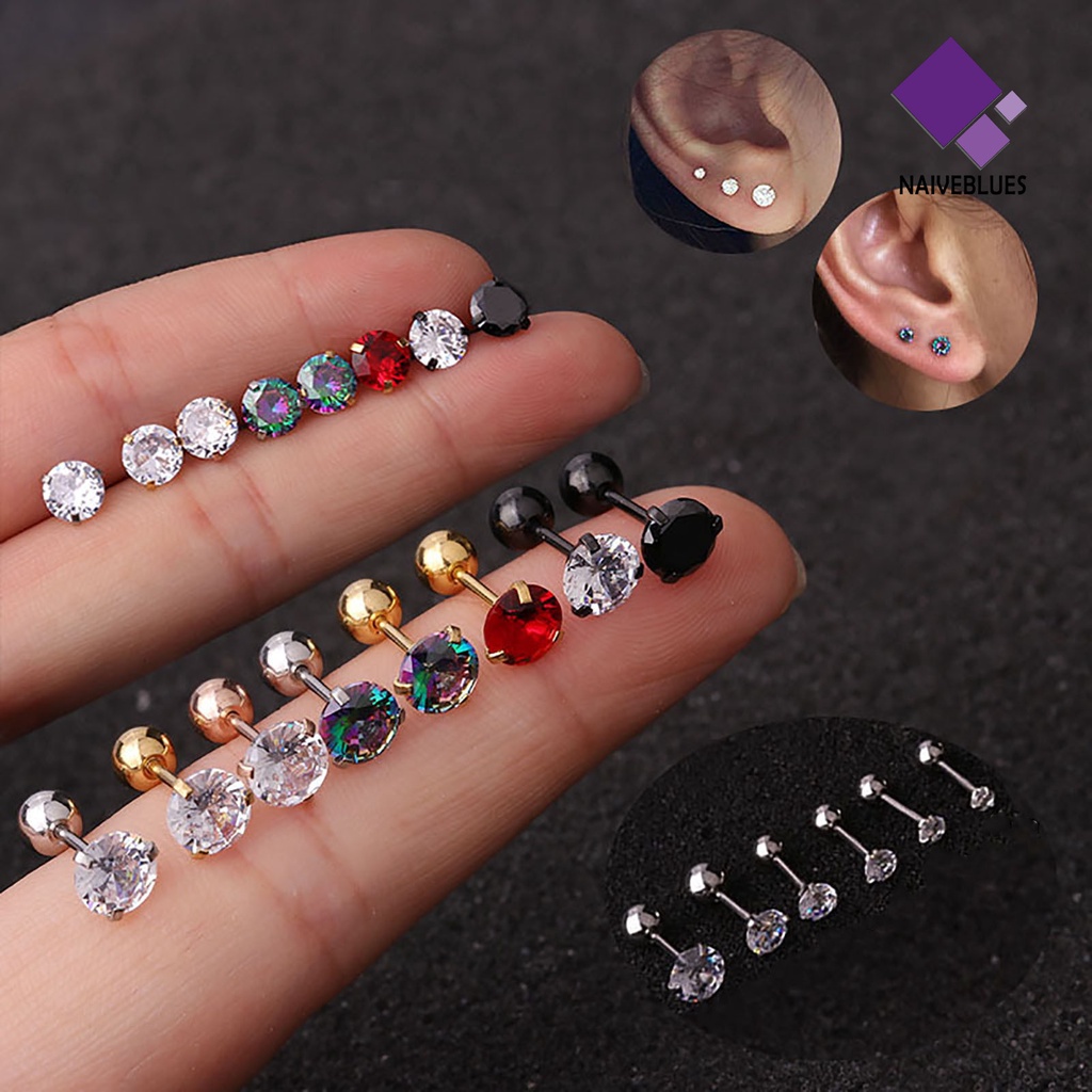 1pc Anting Stud Cubic Zirconia Shiny Warna-Warni Untuk Wanita