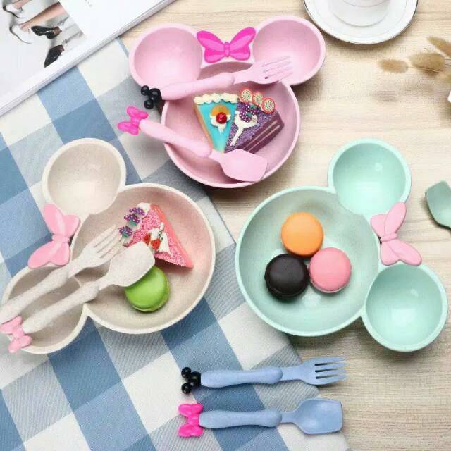 Mangkok set Mickey piring makan set sendok mangkuk mickey PIRING MAKAN BAYI MICKEY PIRING MAKAN ANAK MANGKOK MAKAN ANAK TEMPAT MAKAN BAYI  Piring Makan Anak Set Karakter Mickey minnie mouse bayi / Piring Kartun Mickey minnie