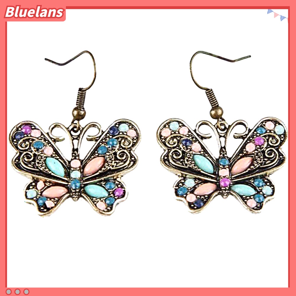 Bluelans Bohemian Women Butterfly Dragonfly Rhinestone Charm Hook Earrings Jewelry Gift