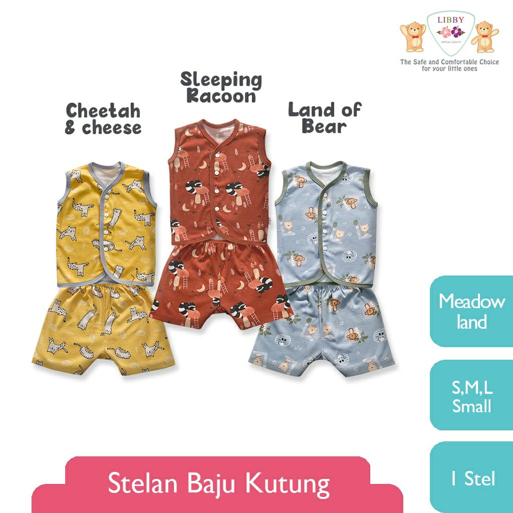 Libby Stelan Kutung &amp; Celana Pendek Kancing Depan Meadow Land Series (Satu Set Isi 3pcs)