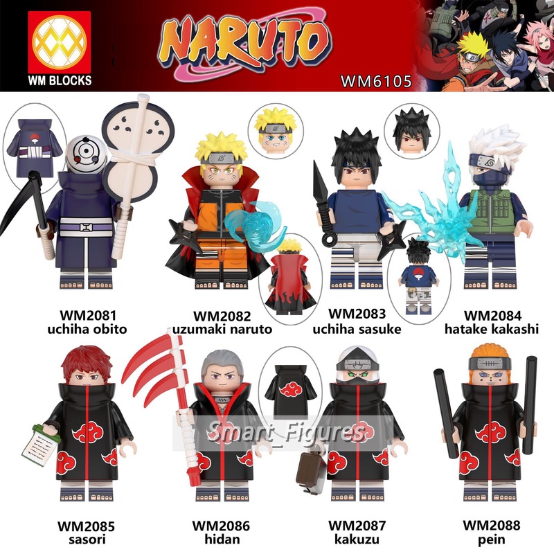 Mainan Action Figure Naruto Uchiha Obito Pein Hatake Kakashi Uchiha Sasuke Hidan WM6105 Untuk Hadiah