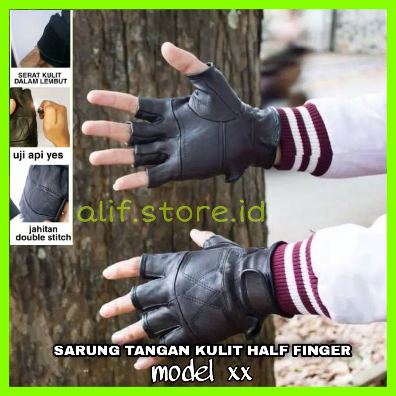 Sarung Tangan Kulit Asli half finger || setengah jari original motor Pria daily man Gloves