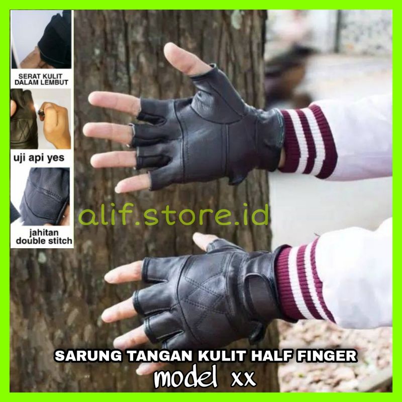 Sarung Tangan Kulit Asli half finger || setengah jari original motor Pria daily man Gloves