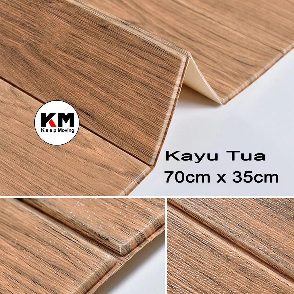 KM Wallpaper Foam 3D Motif Kayu Wallpaper Dinding 70cm X 70cm-Kayu Tua 70x35cm
